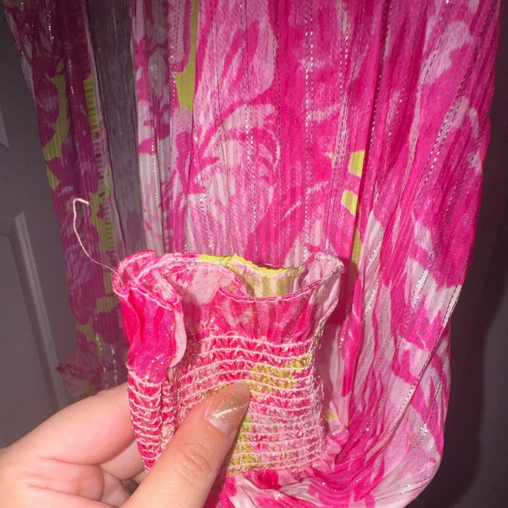 ROCCO SAND ziba coverup kimono neon pink and Green Long floral size XS - Picture 9 of 14